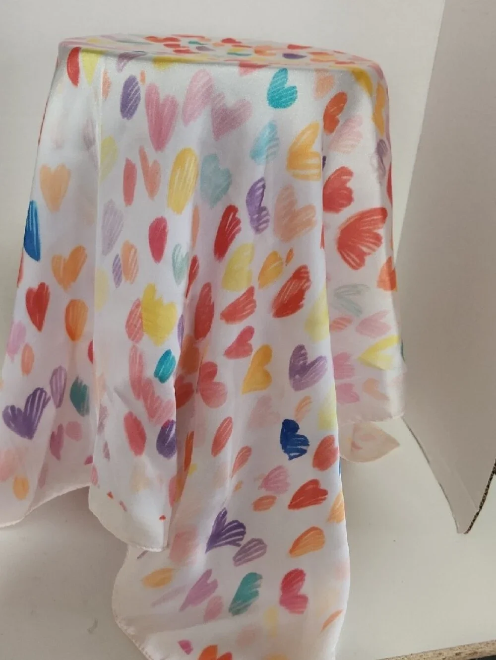Colorful Heart Print Silk Scarf